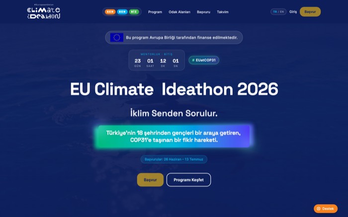 EU Climate Ideathon program web sitesi ana sayfası