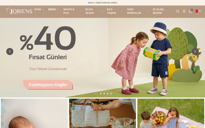 Joriens Little çocuk giyim e-ticaret sitesi ana sayfası