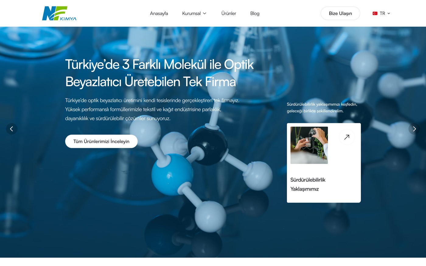 NF Kimya web sitesinin ana sayfası