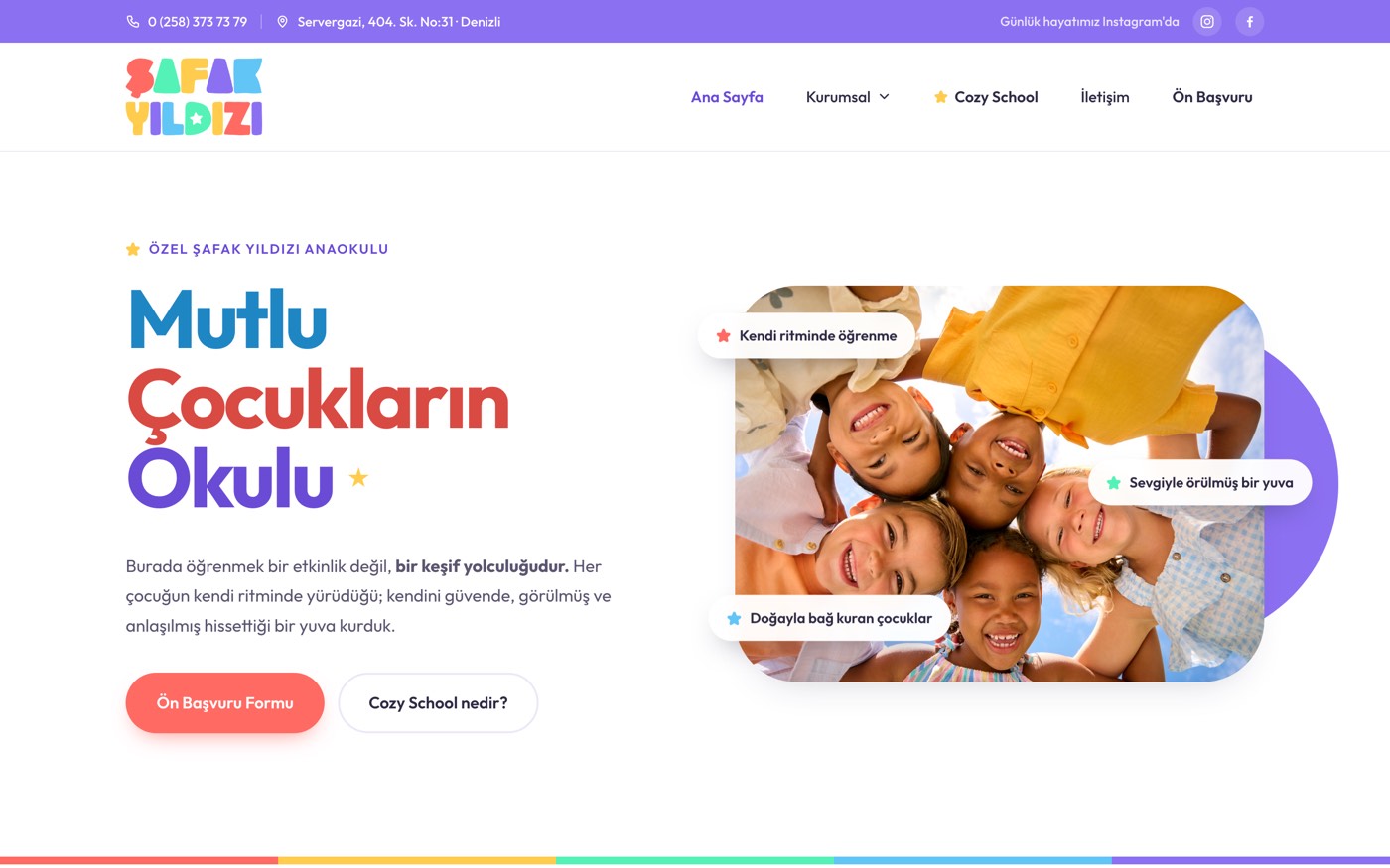 Özel Şafak Yıldızı Anaokulu web sitesinin ana sayfası