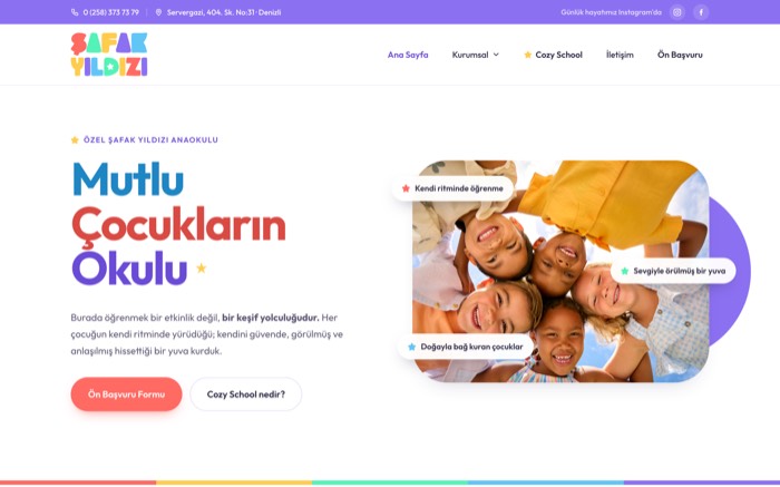 Özel Şafak Yıldızı Anaokulu web sitesi ana sayfası